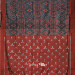 Ash Red Floral Theme Odisha Ikat Contemporary Silk Saree