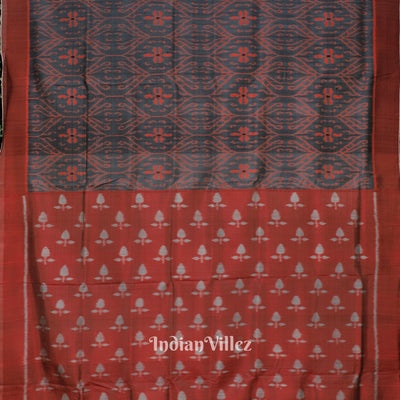 Ash Red Floral Theme Odisha Ikat Contemporary Silk Saree