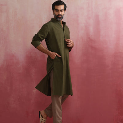trueBrowns Men's Olive Kurta