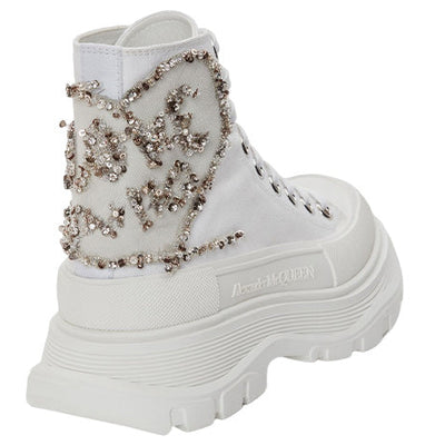 Alexander Mcqueen Tread Slick Boot White Silver Crystal (Women'S)