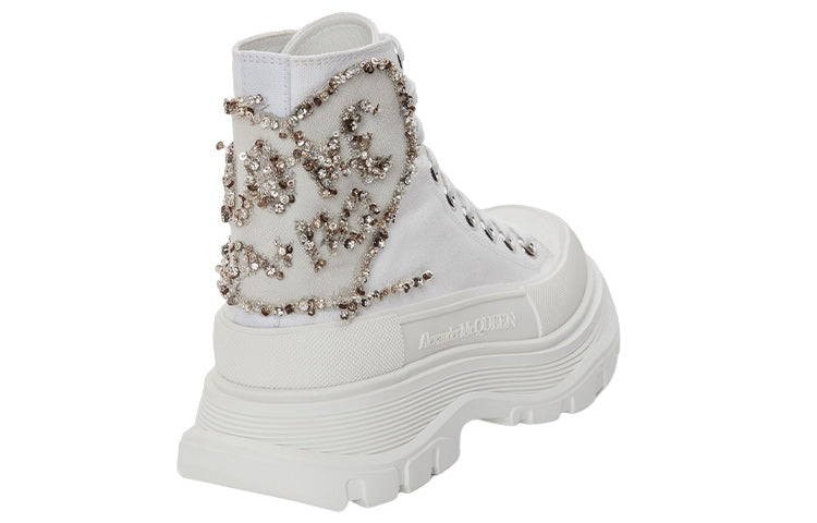 Alexander Mcqueen Tread Slick Boot White Silver Crystal (Women'S)