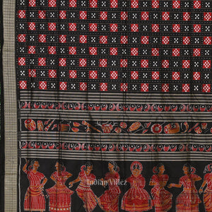 Black Red Body Pasapali Design Sambalpuri Silk Saree