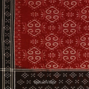 Deep Maroon with Black Pasapali Theme Odisha  Sambalpuri Pure Cotton Saree