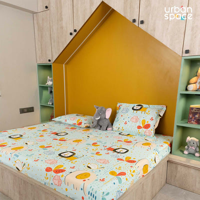 Serene 200 TC 100% Cotton Bedsheet with Pillow Covers - Lion King Sky Blue