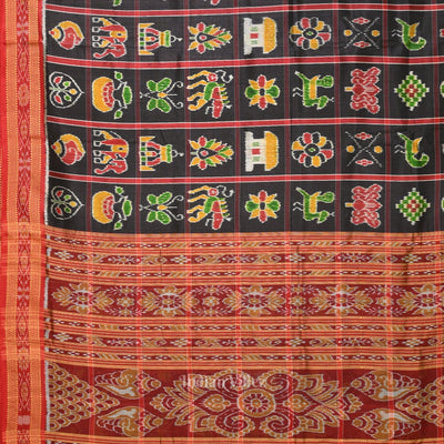 Black Red Nabakothi Odisha Ikat Khandua Silk Saree