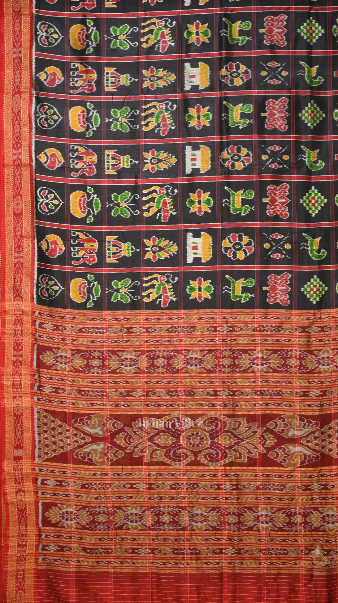 Black Red Nabakothi Odisha Ikat Khandua Silk Saree