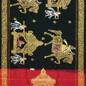 Bright Green with Red Doli Barat Theme Hand-Painted Pattachitra Saree