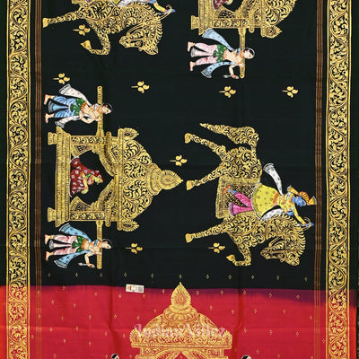 Bright Green with Red Doli Barat Theme Hand-Painted Pattachitra Saree