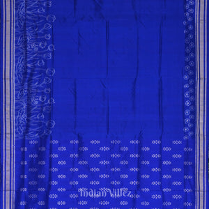Royal Blue Silver Rose Theme Sambalpuri Silk Saree