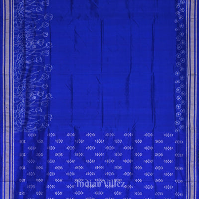 Royal Blue Silver Rose Theme Sambalpuri Silk Saree