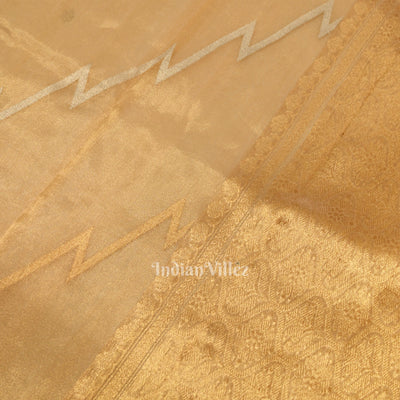 Peach Pure Kora Organza Banarasi Saree