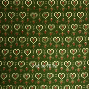 Green Tribal Hearts Pasapali Sambalpuri Ikat Cotton Fabric