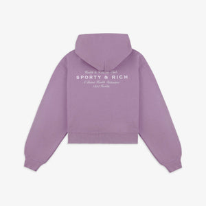 SPORTY & RICH | HEALTH INITIATIVE CROPPED HOODIE { SOFT LAVENDER/WHITE
