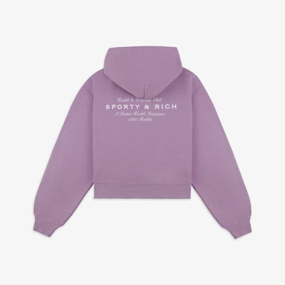 SPORTY & RICH | HEALTH INITIATIVE CROPPED HOODIE { SOFT LAVENDER/WHITE