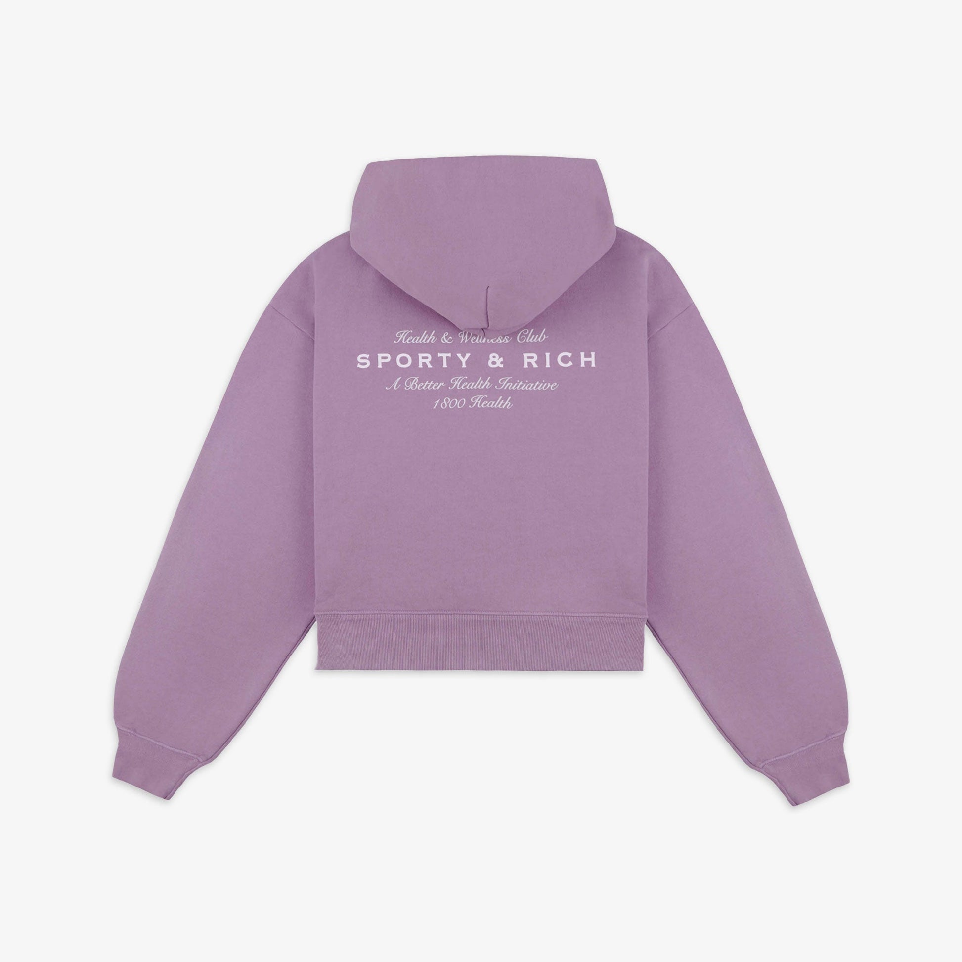SPORTY & RICH | HEALTH INITIATIVE CROPPED HOODIE { SOFT LAVENDER/WHITE