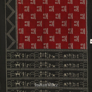 Maroon Laxmipada Odisha Ikat Sambalpuri Pure Cotton Saree