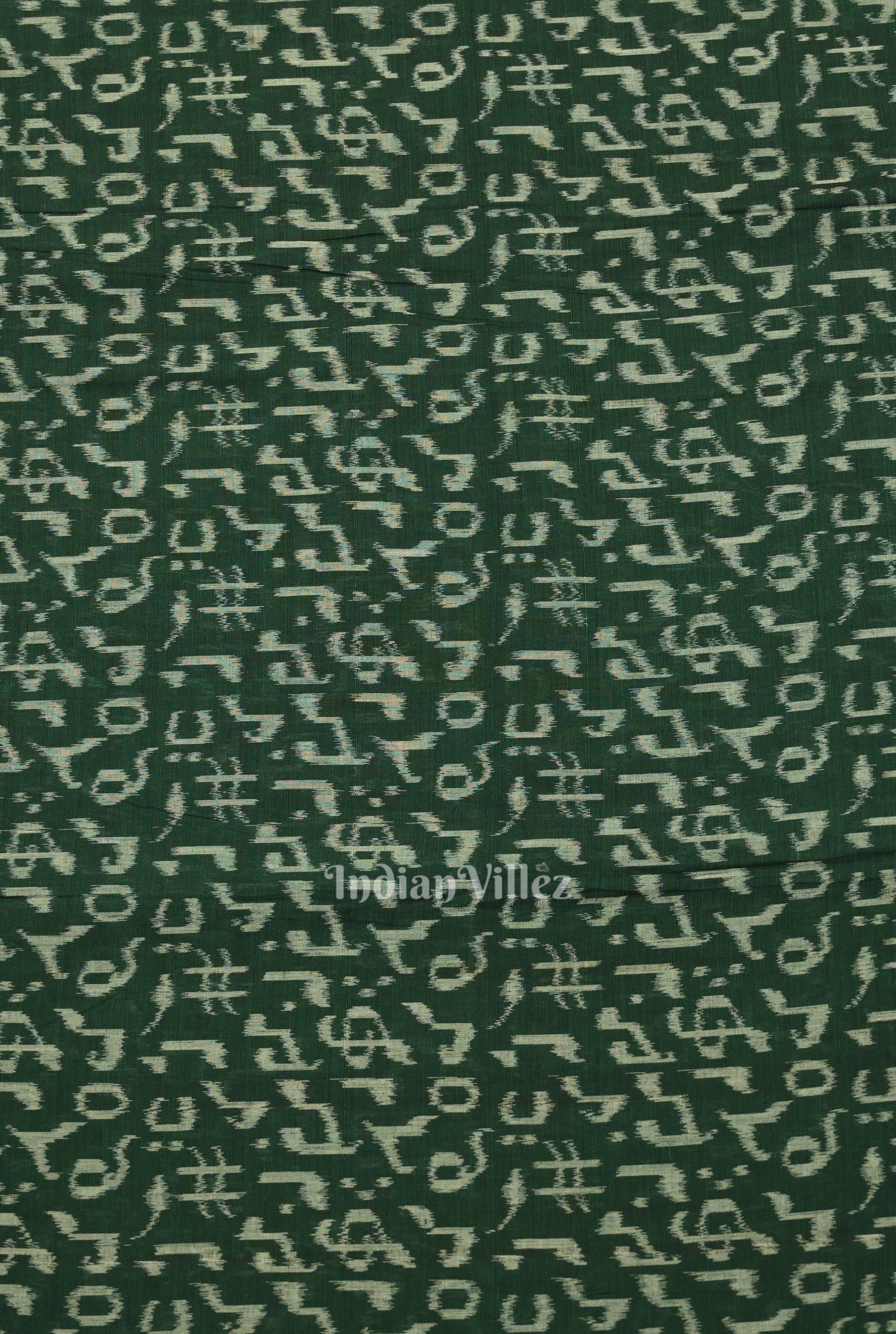 Green Musical Instrument Theme Odisha Ikat Sambalpuri Cotton Fabric