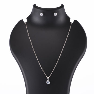 Real Silver Set Chain Pendant and Earrings with Finely Cut Stones for Women