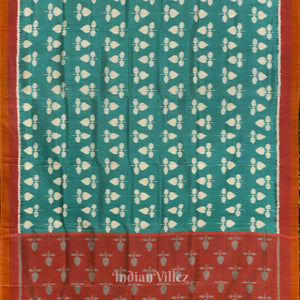 Aqua Blue with Red Odisha Handloom Theme Tree Contemporary Silk Saree