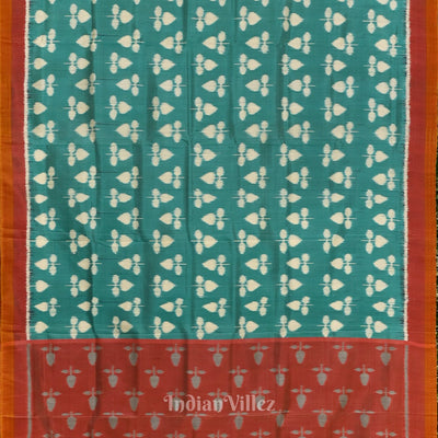 Aqua Blue with Red Odisha Handloom Theme Tree Contemporary Silk Saree