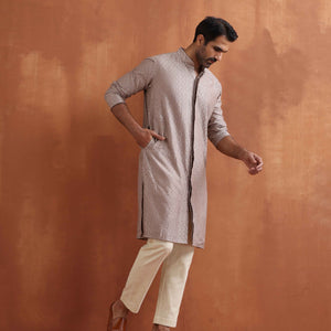 trueBrowns Men's Beige Cotton Dobby Kurta