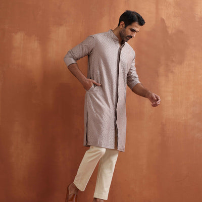 trueBrowns Men's Beige Cotton Dobby Kurta