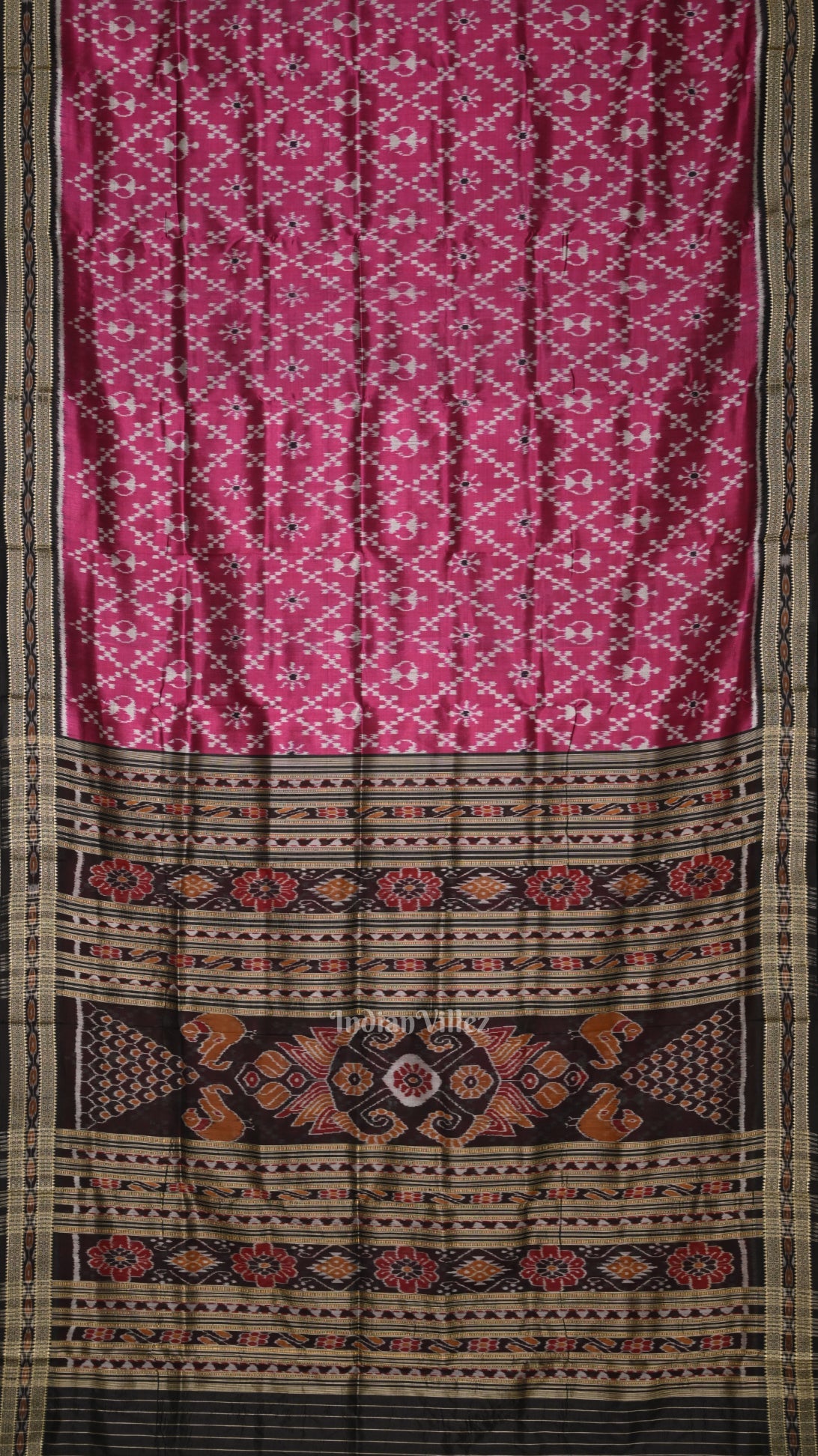 Magenta Pink Tribal Theme Odisha Ikat Khandua Silk Saree