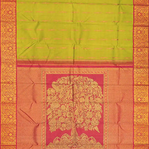 Pastel Green Handloom Natural Dyed Silk Saree With Tree of Life Pallu