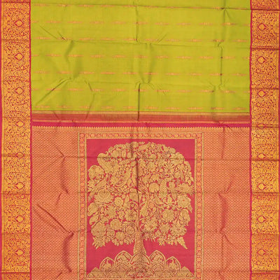 Pastel Green Handloom Natural Dyed Silk Saree With Tree of Life Pallu