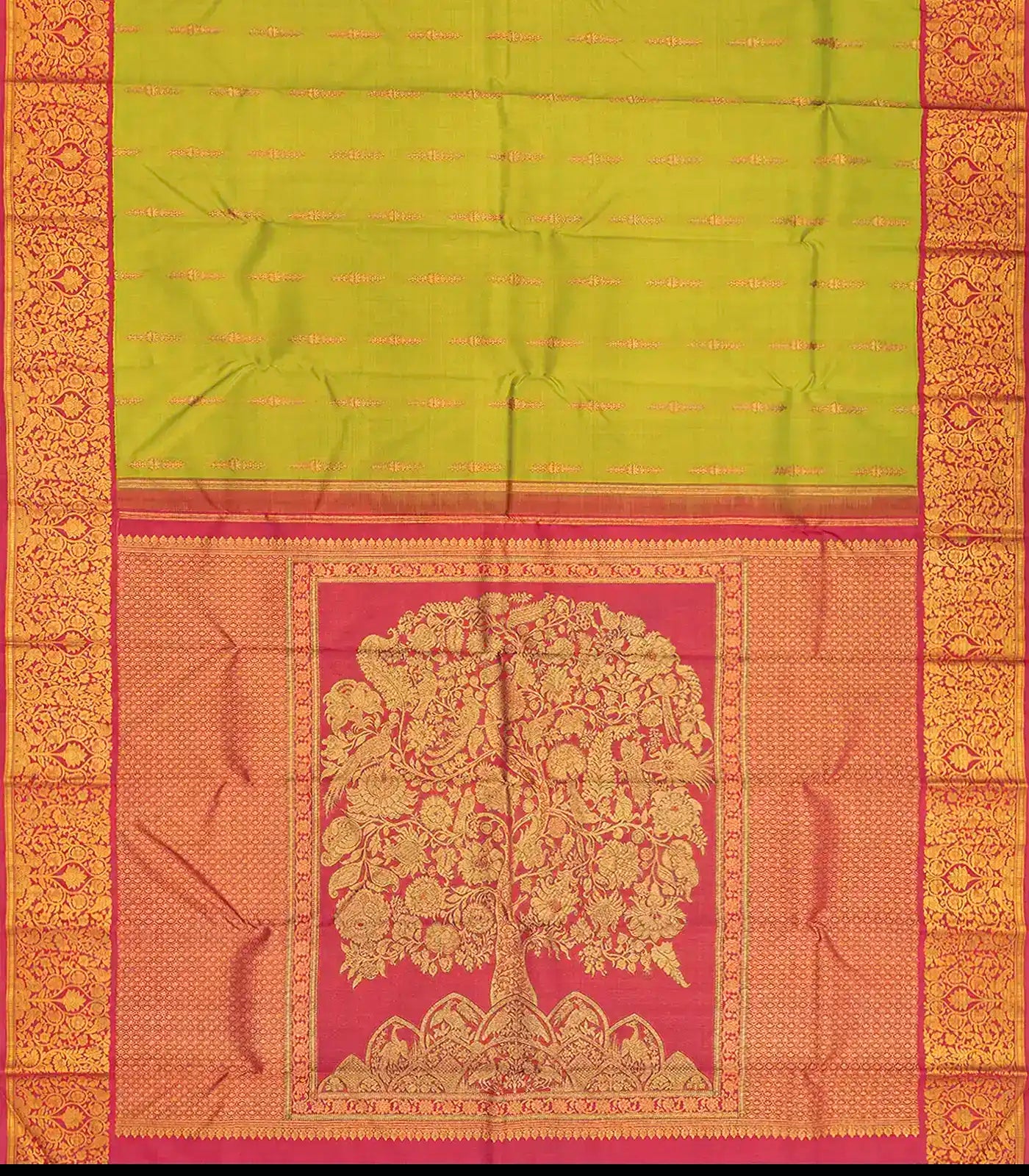Pastel Green Handloom Natural Dyed Silk Saree With Tree of Life Pallu