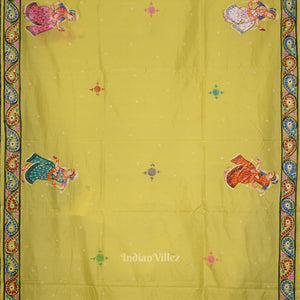 Yellow Giri Govardhan Hand-Painted Pattachitra Saree