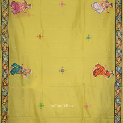 Yellow Giri Govardhan Hand-Painted Pattachitra Saree