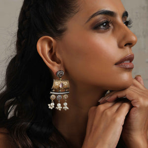 trueBrowns Silver Gold Tone Dangle Earrings
