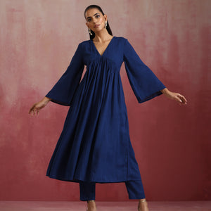 trueBrowns Blue Cotton Dobby Kurta Set