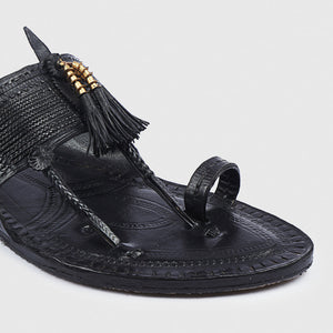 Black Handstitched Leather Kolhapuri Men Slipper