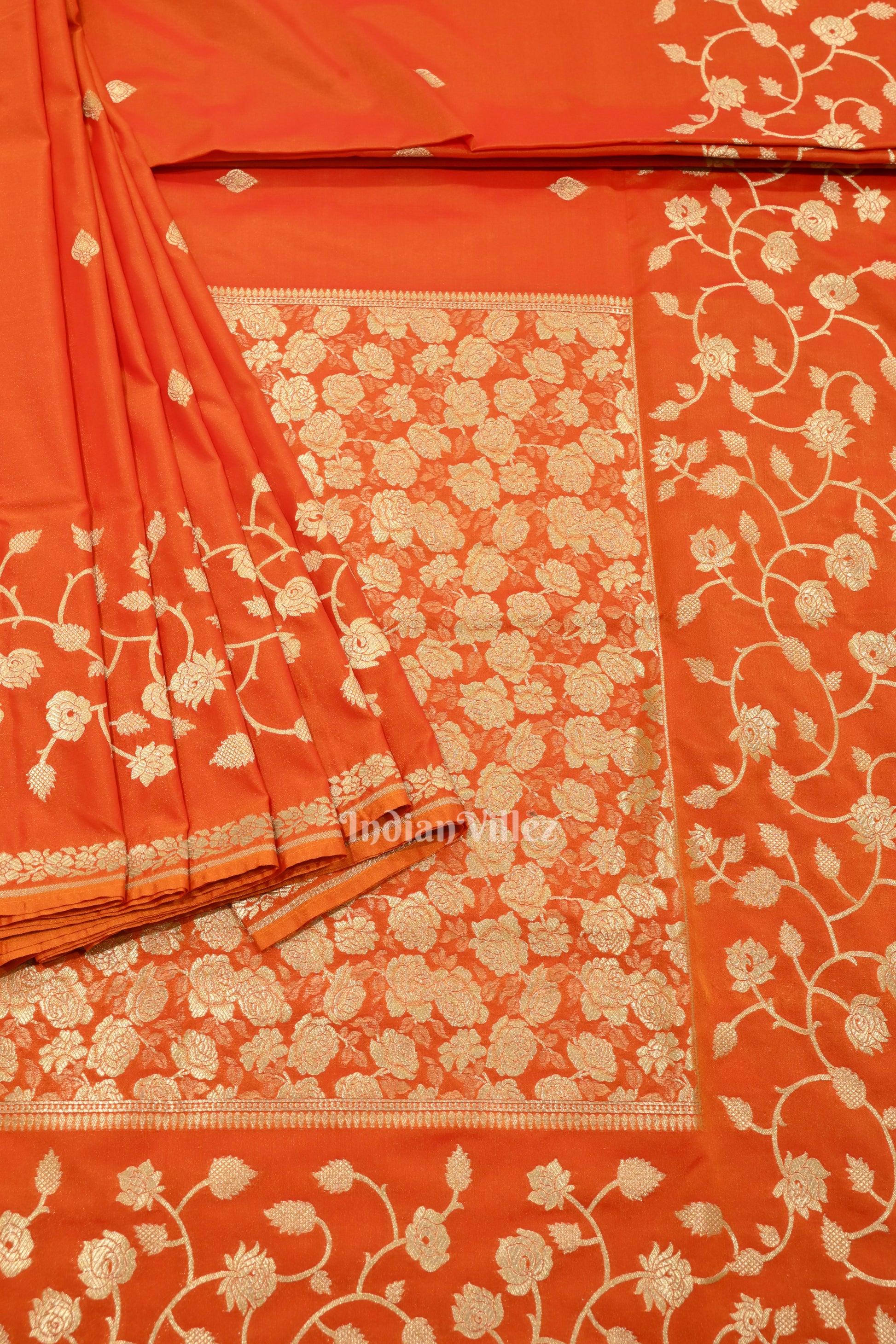 Exclusive Orange Gold Soft Pure Mashru Satin Silk Banarasi Saree