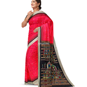 Red Black Dolabedi Sambalpuri Bomkai Silk Saree