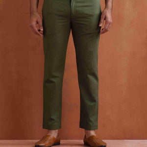 trueBrowns Men's Olive Green Cotton Twill Pants