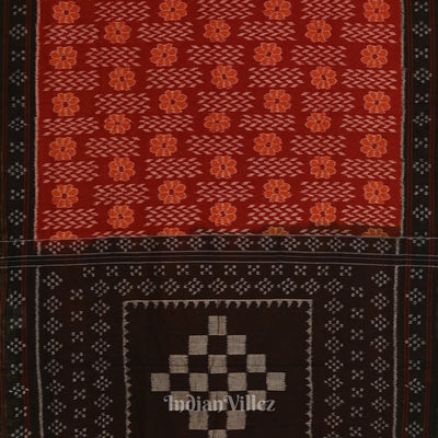 Deep Maroon with Black Odisha  Sambalpuri Pure Cotton Saree