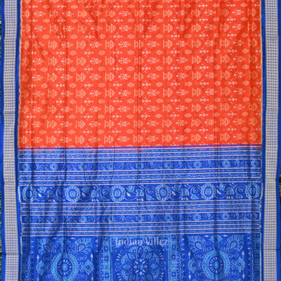 Orange Royal Blue Tribal Theme Sambalpuri Silk Saree