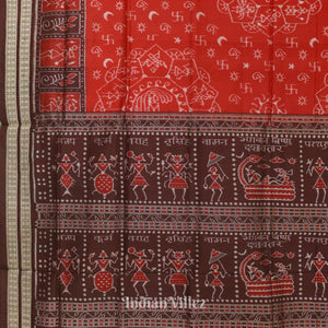 Red Odisha State Award Winning Dasaabatar Theme Sambalpuri Silk Saree
