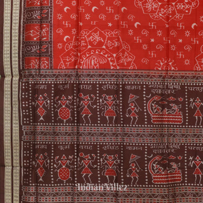 Red Odisha State Award Winning Dasaabatar Theme Sambalpuri Silk Saree