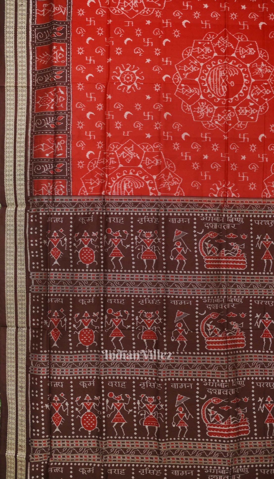 Red Odisha State Award Winning Dasaabatar Theme Sambalpuri Silk Saree