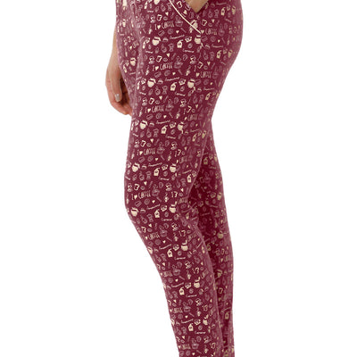 Full Length PJ Bottom - Burgundy Coffee Print
