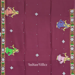 Magenta Ramayan Theme Hand-Painted Pattachitra Saree