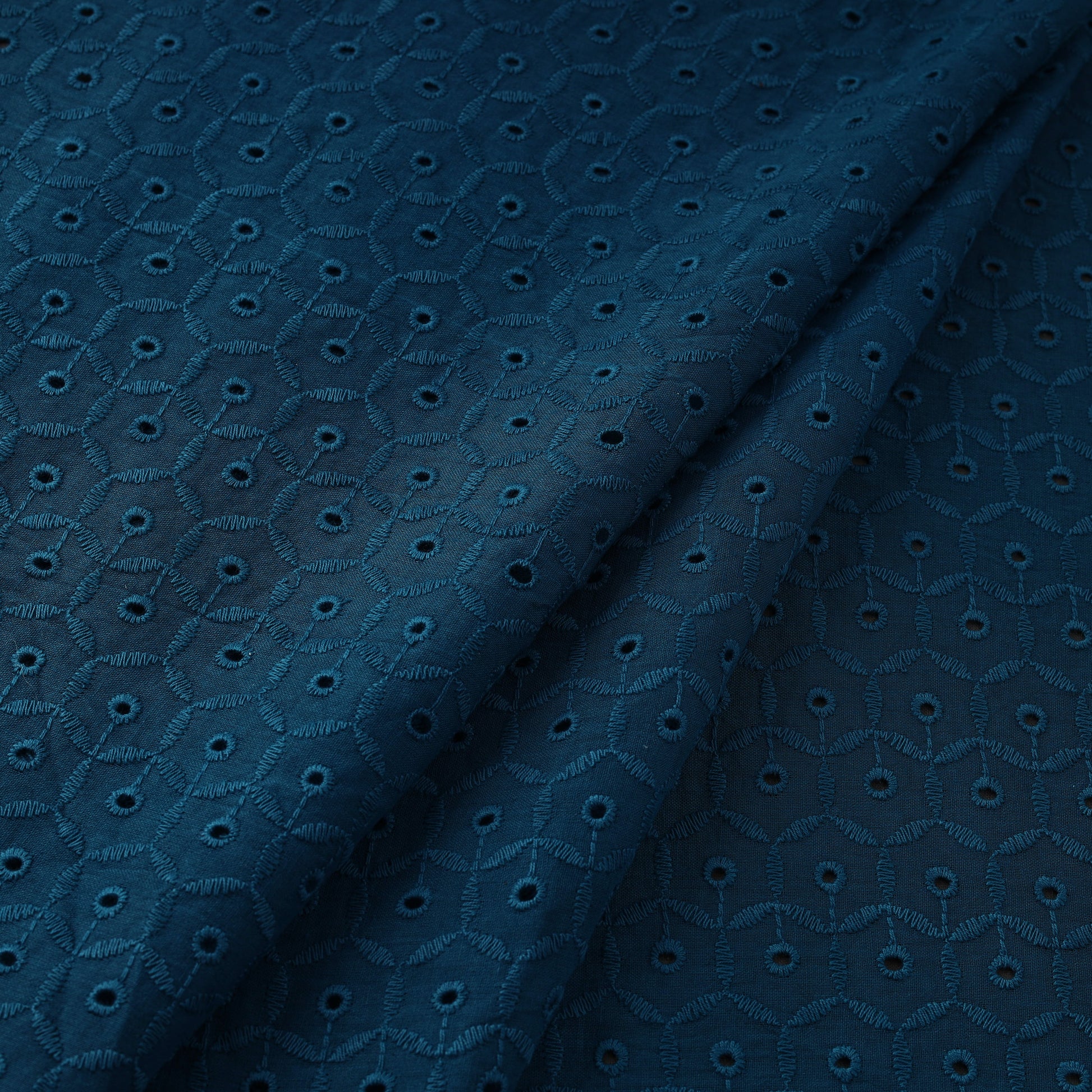 Blue - Floral Embroidered Cotton Hakoba Fabric 02