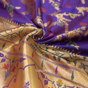 Purple Dual Tone Meenakari Banarasi Katan Silk Saree With Paithani Border and Pallu