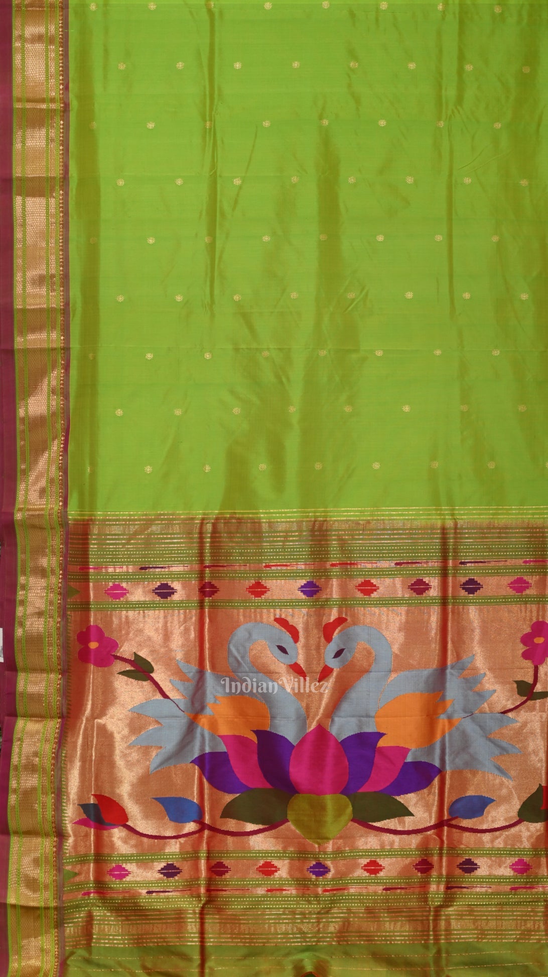 Exclusive Parrot Green Pink Butti Paithani Silk Saree