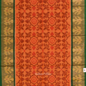 Orange Green Pochampally Ikat Sico (Silk & Cotton) Saree with Zari Border