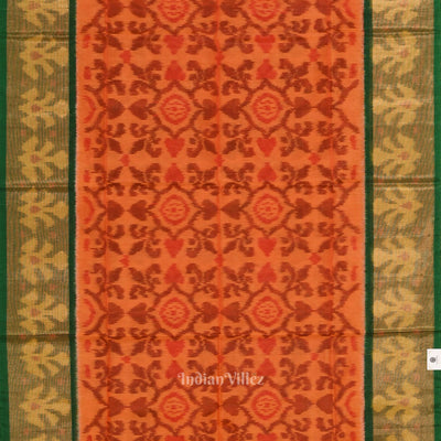 Orange Green Pochampally Ikat Sico (Silk & Cotton) Saree with Zari Border